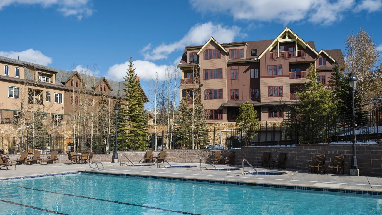 View of resort in Breckenridge, Colorado, with pool and hot tubs