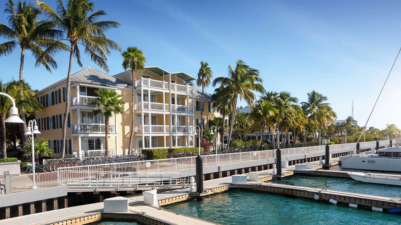Open boat docks of Key West Sunset Harbor sit in front of the resort