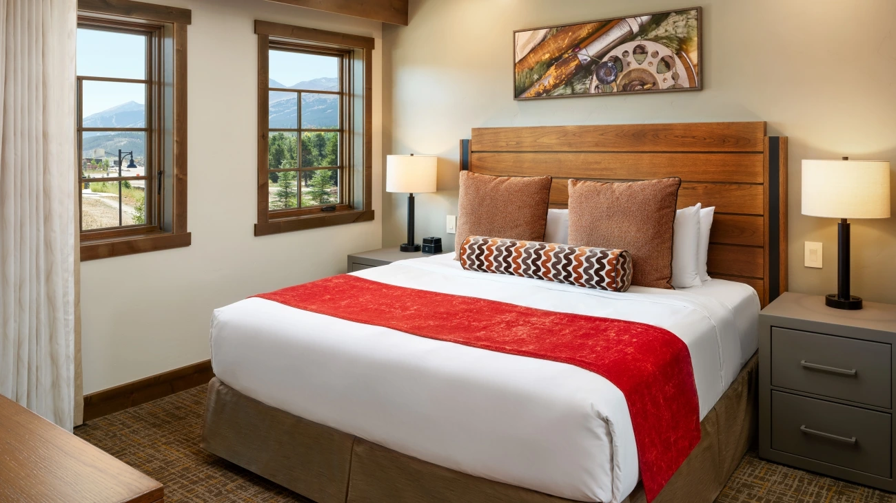Villa bedroom with a scenic mountain view